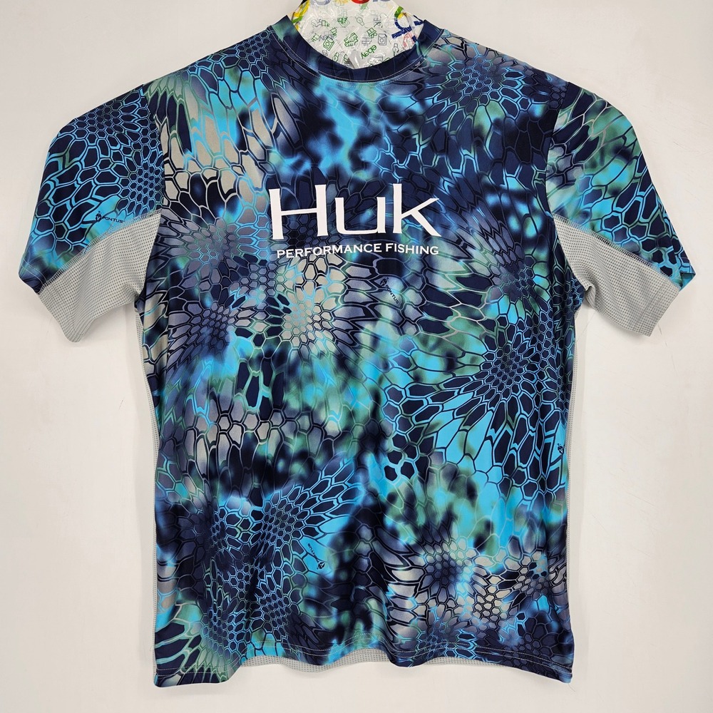 Huk Shirt Mens Large Performance Fishing Pontus Blue Camouflage Performance
